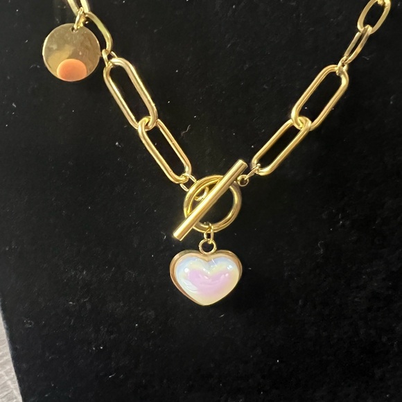 Gold plated stainless steel Chain Necklace with Heart Pendant 21” - Picture 3 of 4